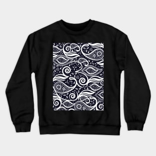 Paisley Bohemian Breeze Art - White and Navy Crewneck Sweatshirt